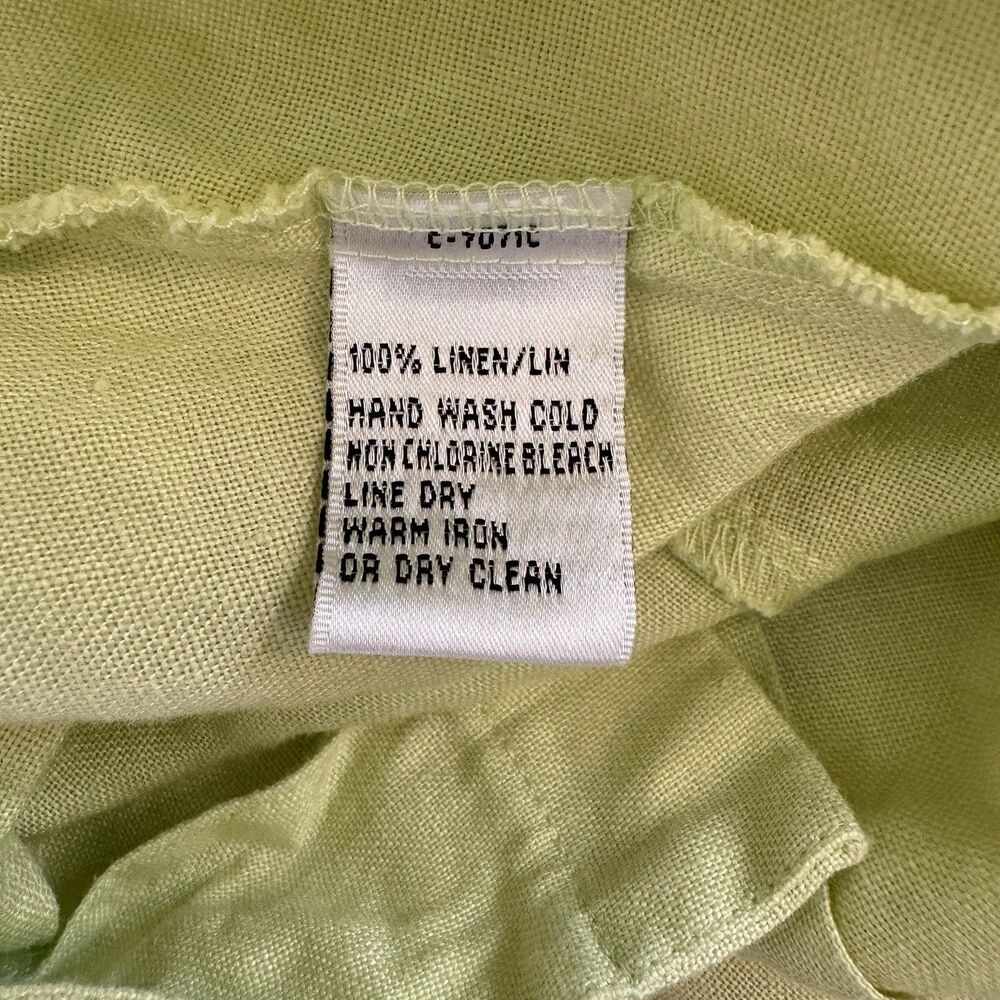 Talbots Irish Linen Shirt 16 Button Front Lime Green V-neck Lagen Beachy - Picture 6 of 7